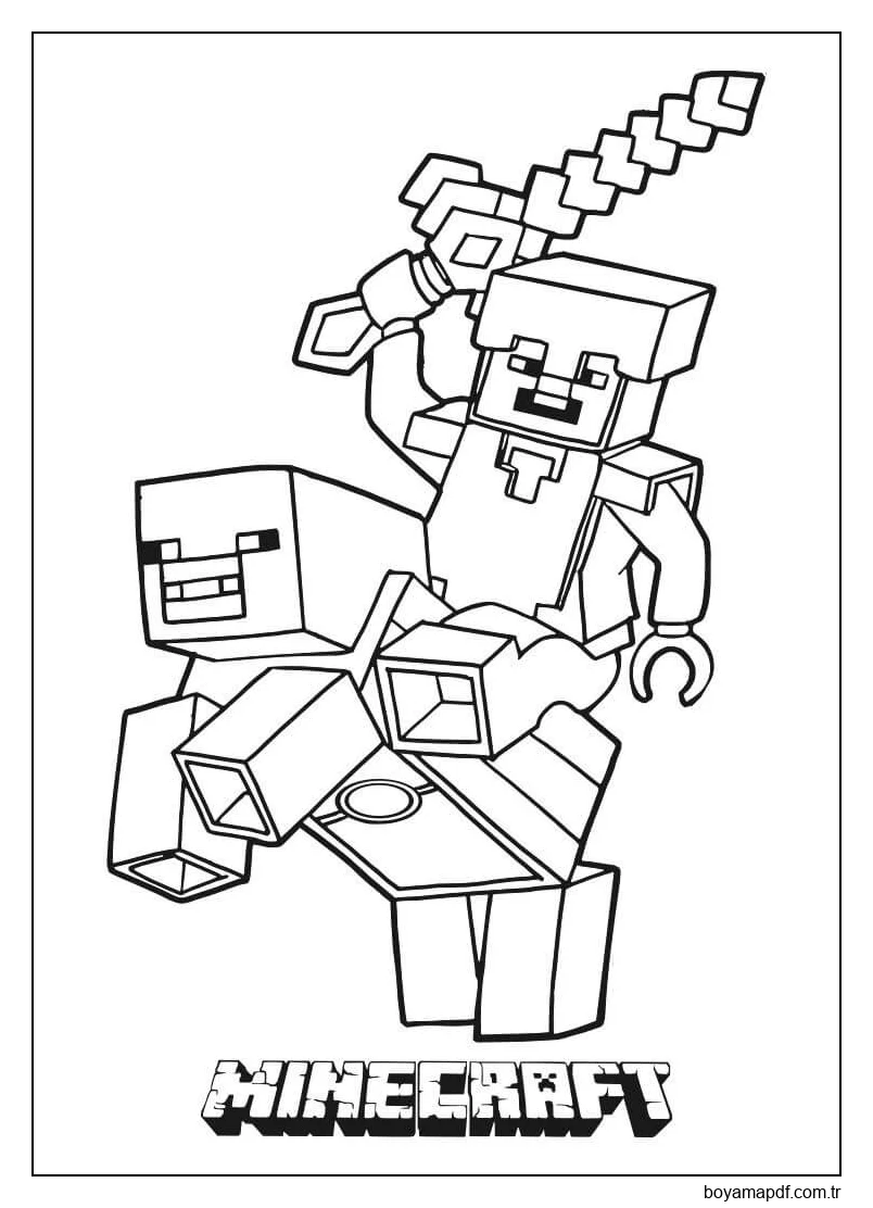 Steve Domuz Biniyor Ve Kılıç Tutuyor Boyama Sayfası