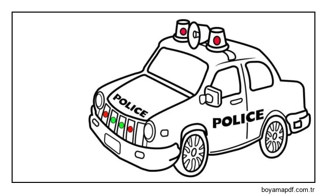 Yanıp sönen polis arabası. Boyama Sayfası
