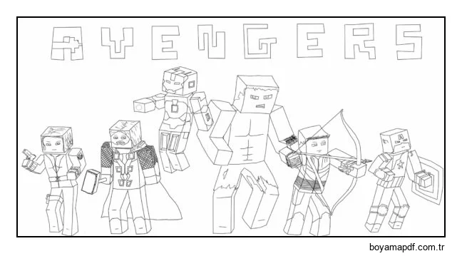 Yenilmezler Minecraft evreninde şöyle görünürdü Boyama Sayfası