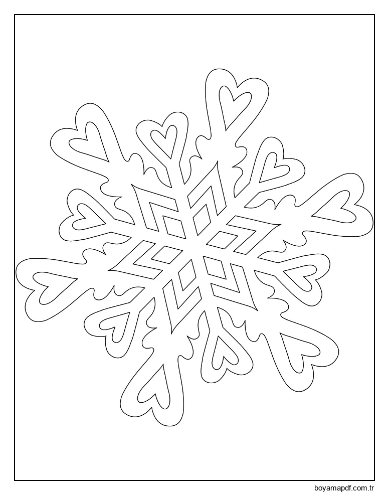 Yürekleri kar Tanesi Deseni Boyama Sayfası